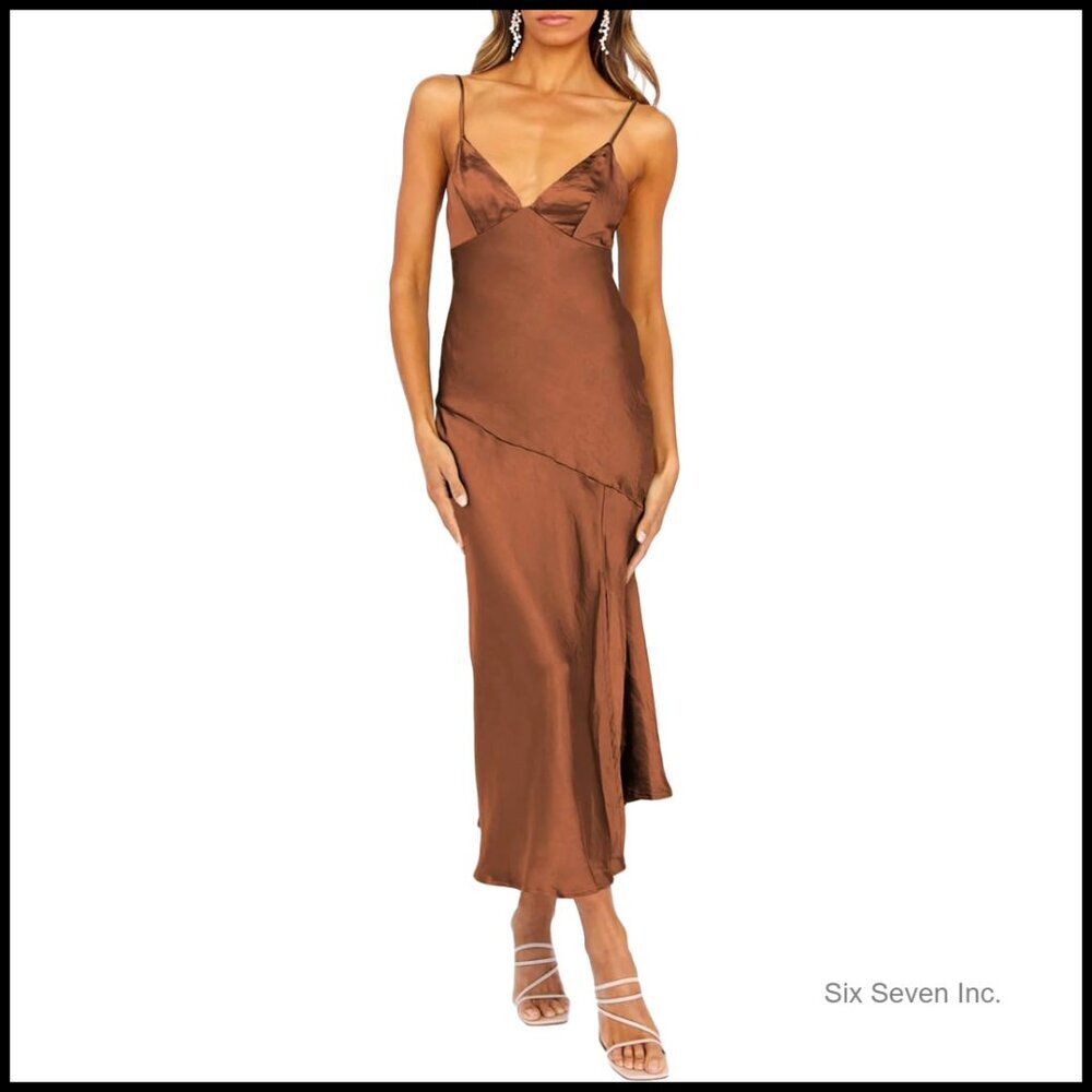 Satin Slip Dress Elegant Minimal Chic Wedding Guest Adjustable Straps Backless
